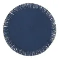 Blaue runde Tischset aus Papiergeflecht mit Fransen fuer Esstisch Dekoration und Hitzeschutz. - Marineblau