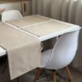 Beige linnen look tafelloper en placemats set, effenkleurige afwasbare eettafel decoratie. - Placemat 45*30cm / Beige