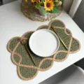 Tovaglietta intrecciata in carta floreale stile INS tappetino decorativo vintage. - 45x30cm Rettangolo / Verde