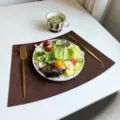 Brown waterproof leather fan-shaped placemat heat insulation table dining mat variant SKU - Coffee