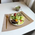 Waterproof leather placemat for dining table, modern minimalist fan-shaped table mat, home decor. - Wood Grain Apricot