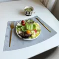 Grey textured leather placemat, waterproof heat insulation dining table mat, fan-shaped. - Silver Stone Gray