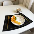 Black velvet table mat with gold trim, modern dining placemat for home and hotel use. - Embroidered Style Black