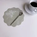 Muntgroene fluwelen lederen placemat, chique bloemvormige warmte-isolerende kopjesmat voor tafel - 18 cm / 25 g jadegroen