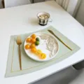 Waterproof leather table placemat with gold border for dining table home hotel decor - Embroidered Edge Jade Green