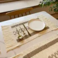 Bohemian cotton linen woven placemat with fringe retro table mat for home dining decor. - 30x50cm / Beige Argyle
