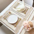 Cotton linen fringe placemat pastoral style woven table runner for dining table decor. - 30*50cm / Beige