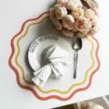 Floral leather placemat, creative colorblock waterproof heat-resistant dining table mat. - Diameter Thirty-Four Centimeters / Floral Orange