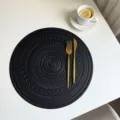 Zwarte ronde boho geprofileerde kunstlederen tafelmat waterdichte hittebestendige - 38*38cm / Boho Zwart