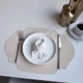 French style leather placemat oval imitation silk heat insulation mat home decor tableware table pad - Pearl White