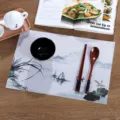 Chinese inkt landschap PVC placemat warmte-isolerende tafelmat voor keuken decoratie - 45x30cm / Inkt orchidee stijl 1