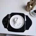 French style leather placemat oval heat resistant mat double sided imitation silk cloth - Black