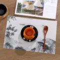 Chinese Inkstijl Landschap PVC Tafelkleed, Artistieke Bamboe Tafelmat voor Eettafel - 45x30cm / Ethereale rimpelingen 7