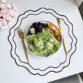 White embroidered placemat with scalloped brown edge, elegant fabric table mat for dining room. - 38cm Approx 25g / Brownish Brown