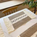 Boheemse katoen linnen geweven placemat met franjes, retro geometrische tafermat voor decoratie. - Dubbel Retro Ruit