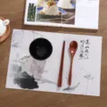 Chinese stijl inkt lotus PVC placemat hittebestendige matte voor keuken eettafel tafel - 45x30cm / Vloeiende geur 4