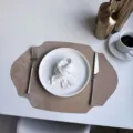 French style leather placemat oval imitation velvet heat insulation pad for dining table decor - Wood Grain Apricot