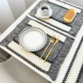 Cotton linen fringe placemat boho black white striped heat resistant table mat for dining. - 30*50cm / Black