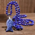 Handcrafted blue crystal fish pendant long necklace with faceted beads for women fashion sweater chain - Blue Sodalite