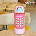 Pink 580ml plastic straw water bottle, portable student sippy cup variant in pink color. - 580ml / Xbd-6149 Pink