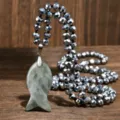 Natural stone fish pendant long beaded sweater chain fashion daily jewelry for women gift - Flash Stone (Labradorite)