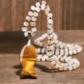 Natural tiger eye stone fish pendant long beaded sweater necklace with faceted crystal beads. - Tiger's Eye