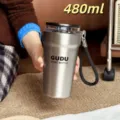 Gobelet à café isotherme en acier inoxydable 480ml tasse de voyage avec sangle pour homme. - 550ml / Pack 480ml / CY-098 argent