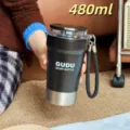 Tasse de voyage isotherme portable en acier inoxydable avec lanière, 480 ml, noire. - 550ml / Pack 480ml / CY-098 noir