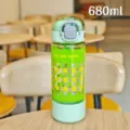 Green 680ml plastic water bottle with straw and double drink lid, portable student sport cup. - xbd-6150 Green