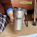 Bouteille d'eau isotherme portable 480ml tasse à café de voyage en inox avec poignée noire - 550ml / Pack 480ml / CY-098 titane
