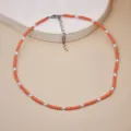 Elegante collana girocollo con perle colorate boho per donna, gioiello corto alla moda. - Stile Giunzione Perle Artificiali Perline Rotonde Piccole Colorate / Stile N2443-Arancione / Arancione