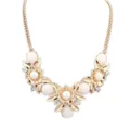 Gold floral statement necklace with white faux pearls and rhinestones for women evening party. - White Floral Rhinestone Necklace (N1791-2 White)
