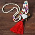 Collana colorata bohémien di perline di legno con ciondolo a cuore turchese e nappa per donna - Collana Multicolore (N2355)
