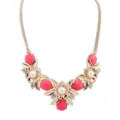 Chic gold-tone floral rhinestone and pink gem statement collar necklace for women evening party. - Pink Flower Gemstone Necklace (N1791-3 Pink)