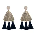 Orecchini a triangolo martellati dorati con nappine blu scuro accessorio moda donna - Blu Inchiostro (E1788)