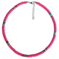 Pink polymer clay heishi beads choker necklace with colorful accents and extension chain. - 6mm / Rose Red