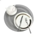 Tovaglietta rotonda in PVC Teslin grigio, elegante tappetino isolante da sala da pranzo. - 1 Pezzo / Grigio