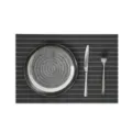 Black and white striped PVC placemat with ceramic plate and cutlery set for table decor. - 45*30cm Approx. 75g / Black