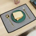 Grey imitation linen placemat with black lace trim dining table mat decorative pad - Faux Linen Linen Gray