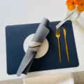 Double-sided leather placemat imitation cowhide waterproof oil-proof heat-insulation western mat - Rectangle / Navy and Dark Gray Double Sided