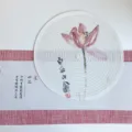 Round cotton linen placemat with Chinese lotus print, heat insulated tea cup mat table runner. - Half Lotus / 38 cm