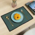 Dark green imitation burlap placemat with black lace edge table mat for dining room decor. - Faux Linen Dark Green