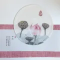 Round cotton linen placemat Chinese ink lotus print tea mat heat insulation table mat - Clear Water Lotus / 38 cm