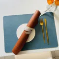Double-sided faux leather placemat waterproof heat insulation table mat cutlery set - Rectangle / Fog Blue and Coffee Double Sided