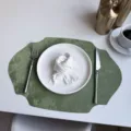 French style leather placemat oval imitation velvet heat insulation mat for home decor - Forest Green