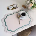 Tovaglietta rosa in pelle INS, tappetino impermeabile resistente al calore bordo verde. - Verde Radice di Loto
