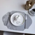 French style leather placemat oval insulation pad modern home decorative mat for dining table use - Silver Stone Gray