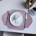 French style leather placemat irregular oval table mat heat insulation pad for dining table decor - Rose Pink