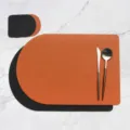 Nordic PU Leather Placemat and Coaster Set Dual-Sided Table Mat for Dining Table Decor - Placemat & Coaster / Black and Brown