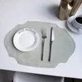European style leather placemat oval imitation velvet heat insulation pad table mat - Embroidered Edge Jade Green